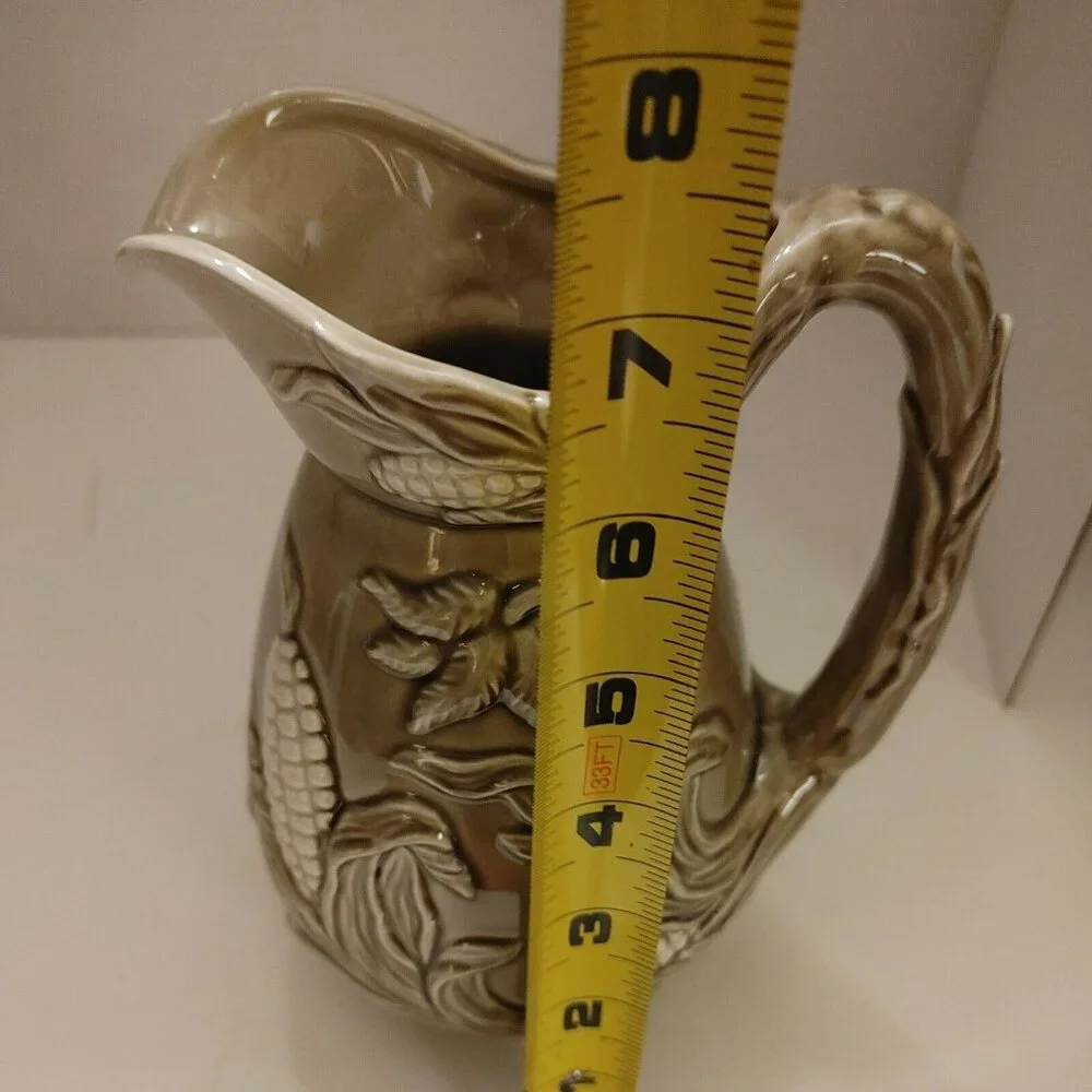 VTG Old Stafford Ceramic Pitcher White Corn 3D Raised Leaves  G1 - Picture 6 of 6